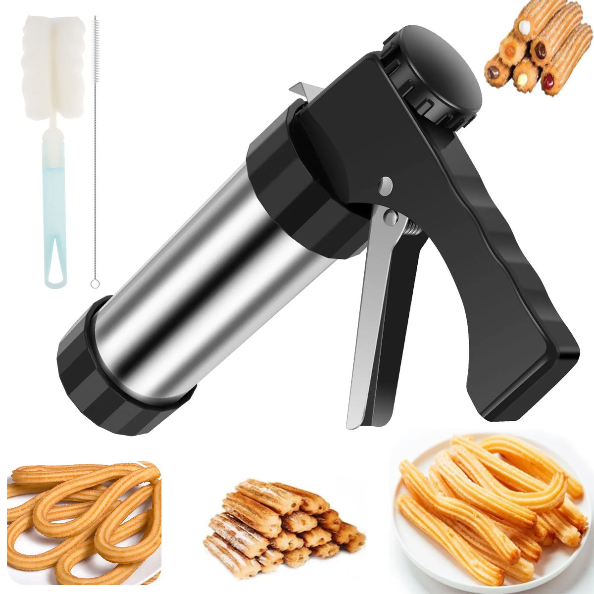 Stainless Steel Churro Maker Machine Kit with 3 Nozzle Tips