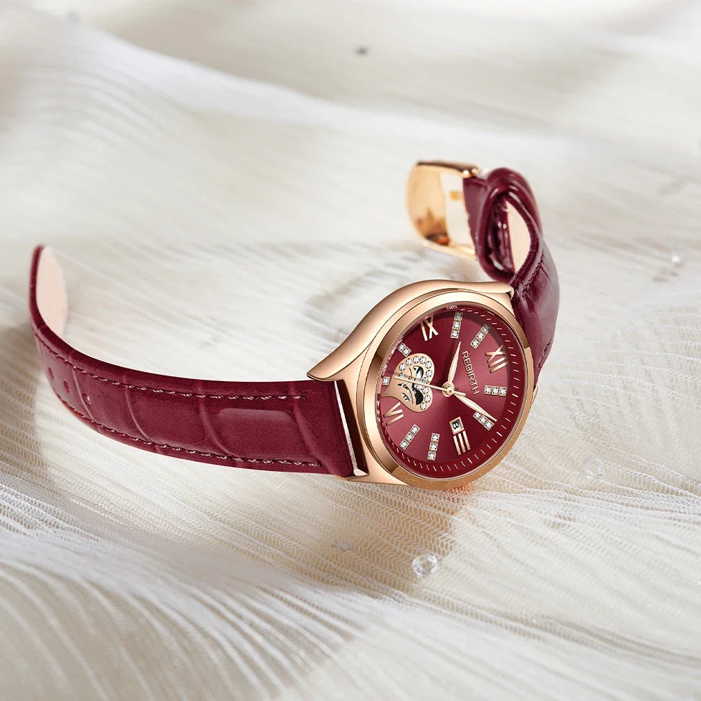 REBIRTH Women's Quartz Watch | Leather Band Roman Numeral