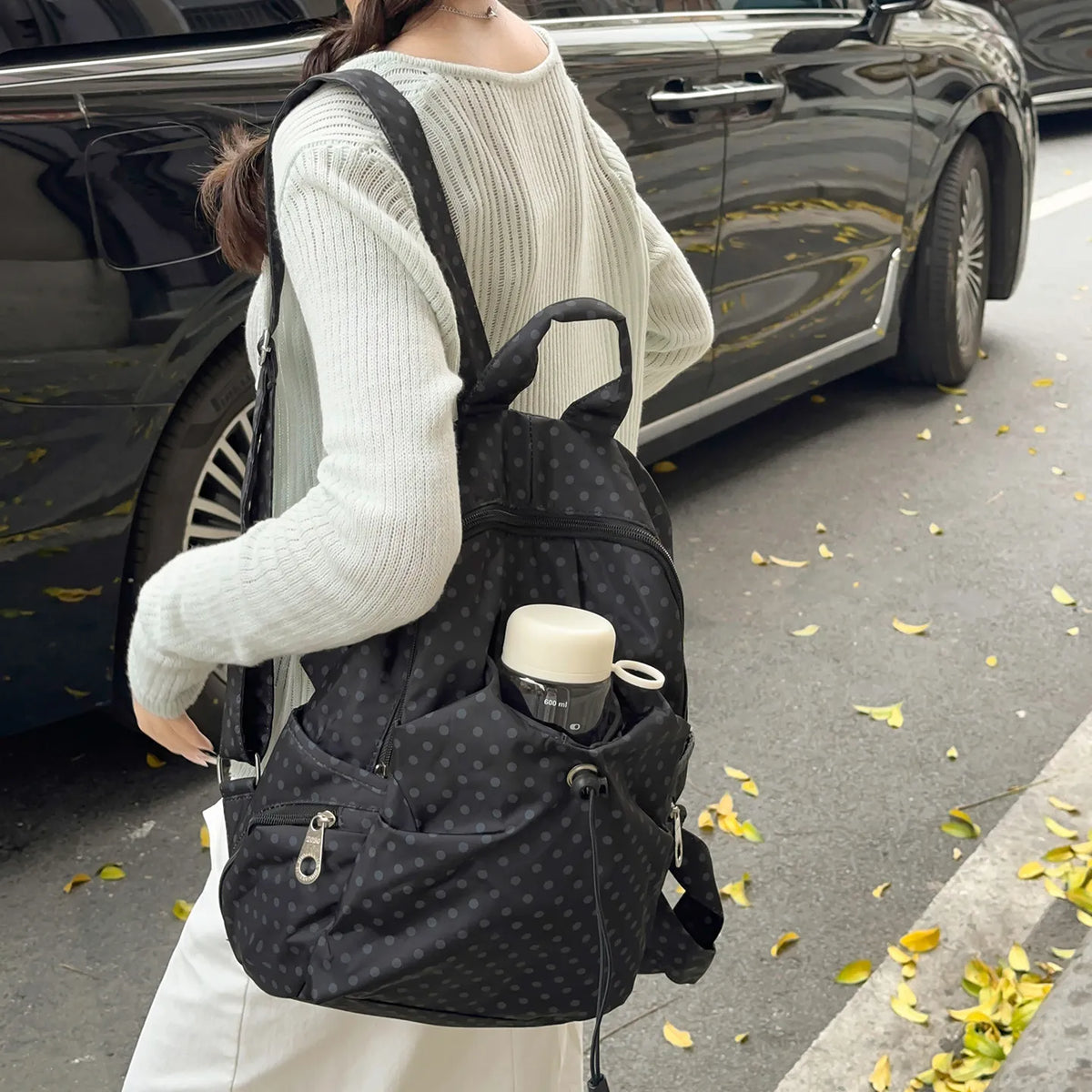 Korean Polka Dot Backpack – Lightweight Unisex Travel Bag