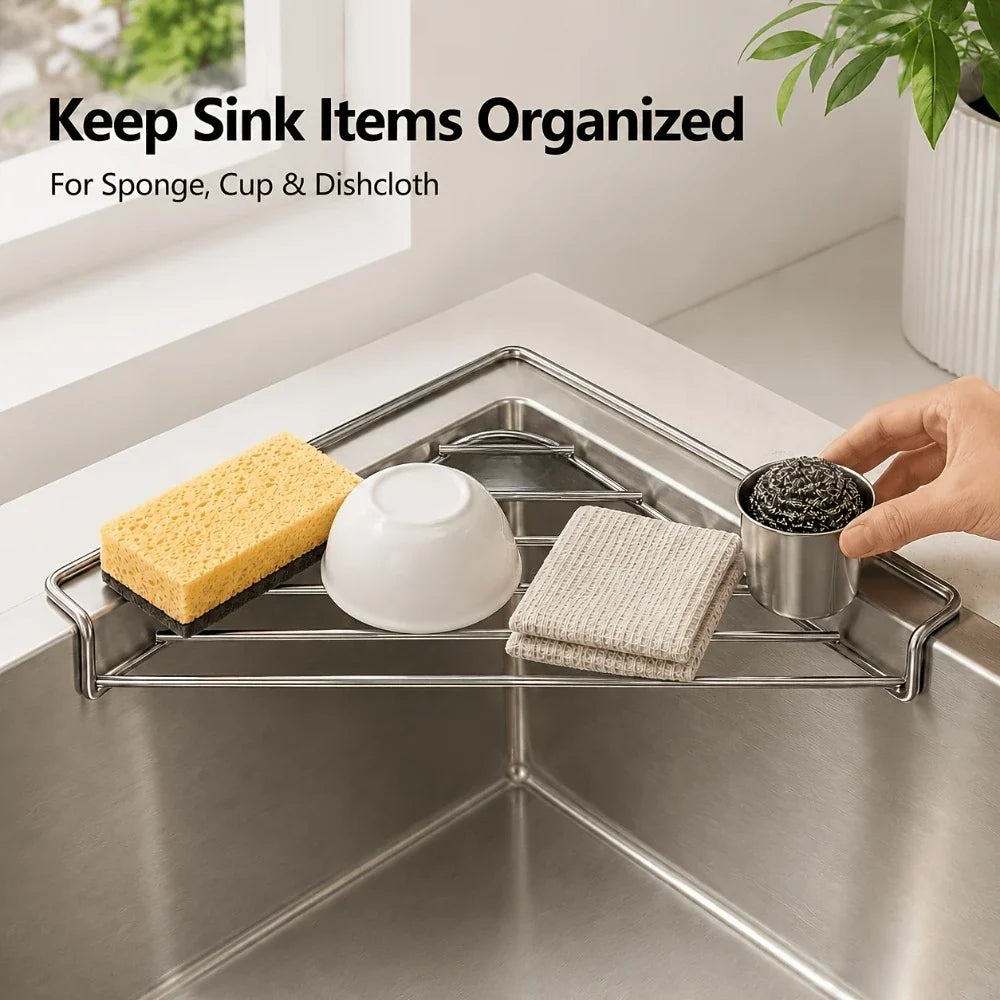 Stainless Steel Triangle Corner Sink Caddy – No Drill