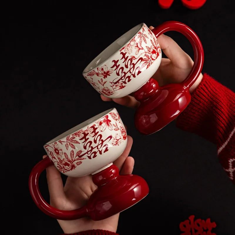 Nixie Luxury Ceramic Coffee Cup Pair – Floral Wedding Gift Set