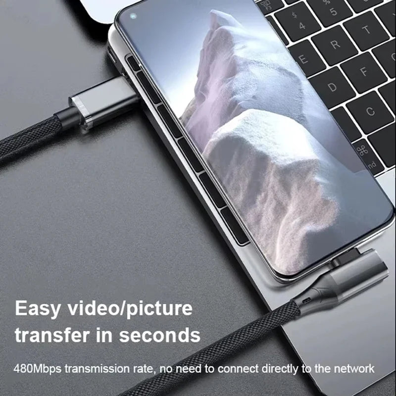 90° Elbow USB-C Cable 6A 120W Fast Charging – Nylon Braided