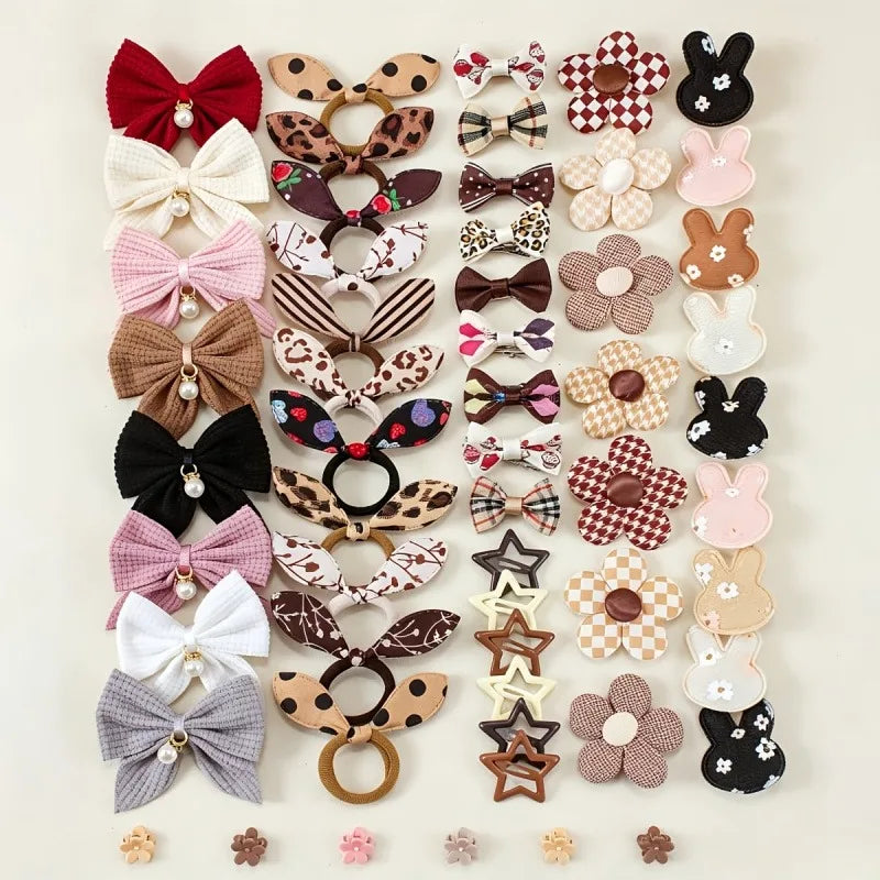 170-Pc Girls Elastic Hair Bands Set – Leopard & Caramel Colors