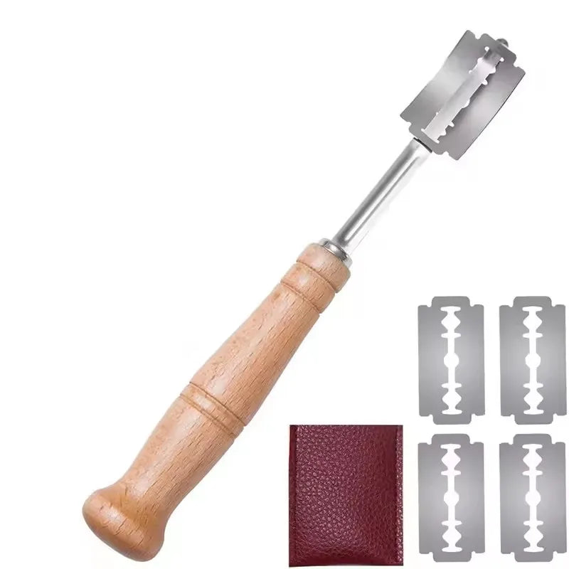 5-Blade Dough Pastry Cutter | Wooden Handle Bread Knife Tool