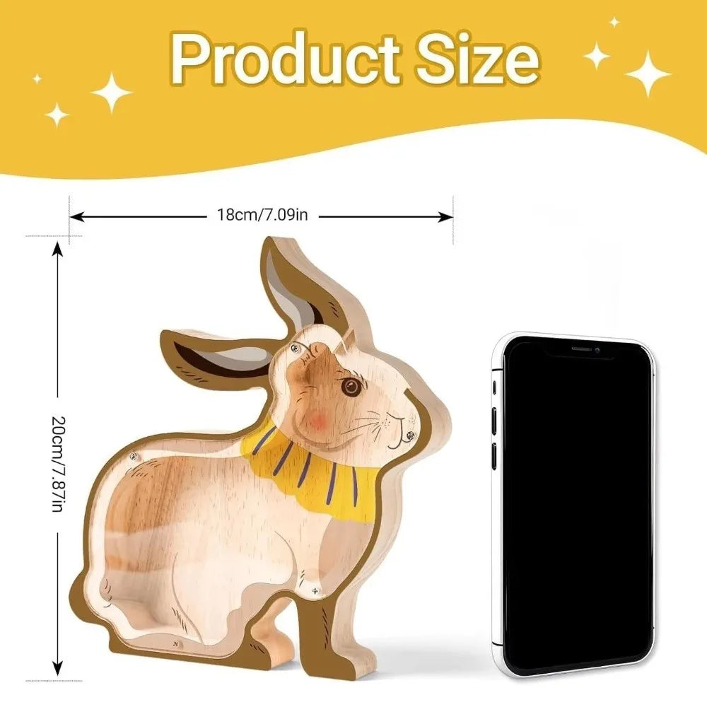 Wooden Animal Coin Bank – Rabbit & Chick Money Box Décor