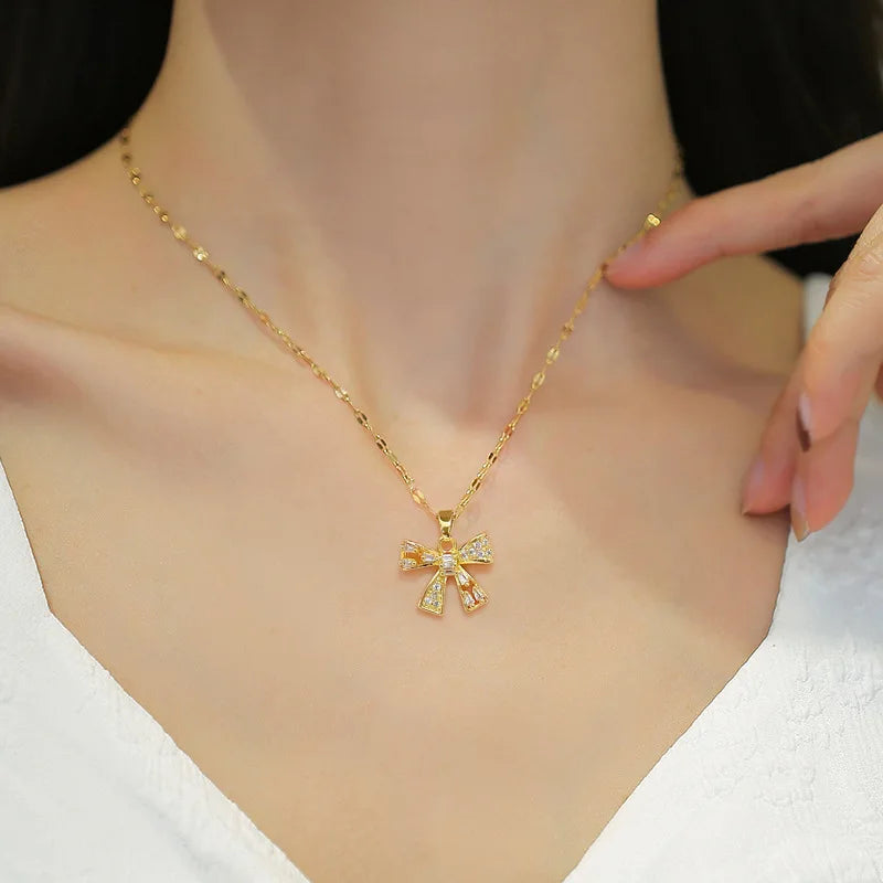 Butterfly Pendant Choker Necklace – Gold Stainless Steel