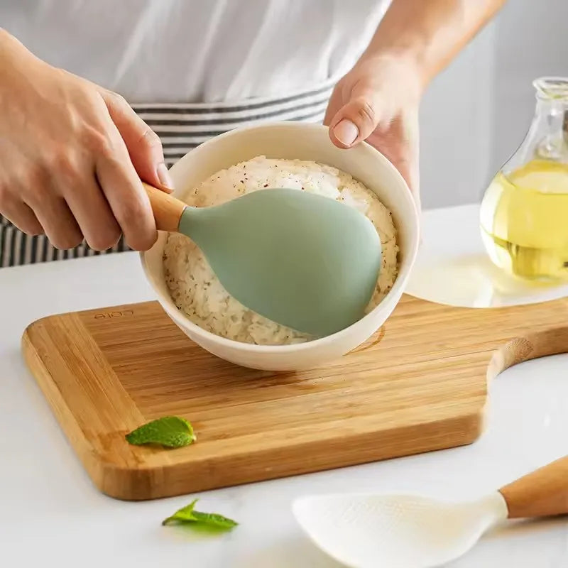 Wooden Handle Silicone Rice Spoon – Non-Stick & Heat Resistant