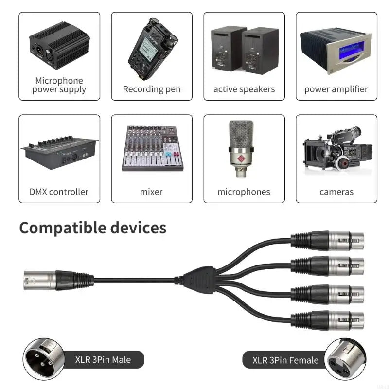 XLR 1 Male to 4 Female Y Splitter Cable | 0.6M Balanced
