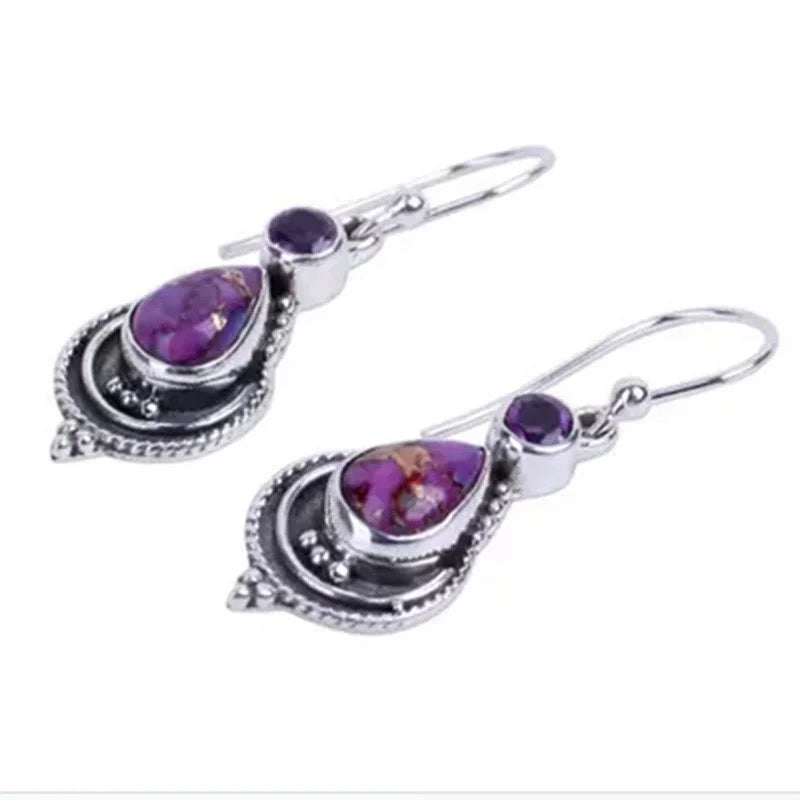 Zircon Moonstone Purple Agate Dangle Earrings – Hypoallergenic