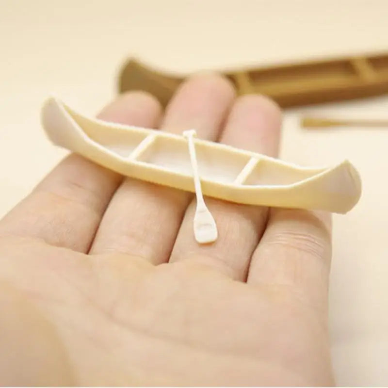 Miniature Canoe Boat Model Figurine Desktop Dollhouse Ornament