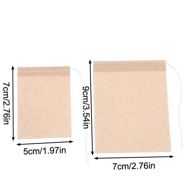 100 Pcs Natural Drawstring Tea Filter Bags – Wood Pulp Sachets