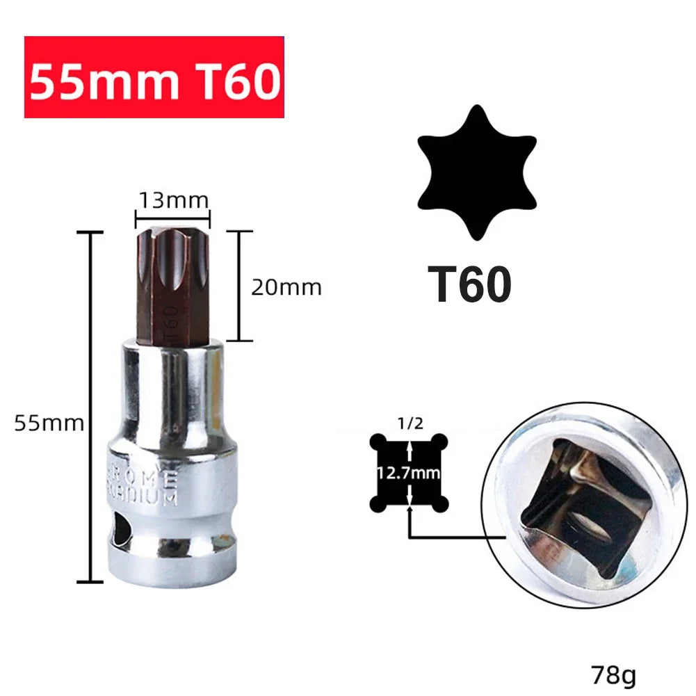 Torx Bit Socket T20–T70 | 1/2" Drive Alloy Steel | DAZZLEEX