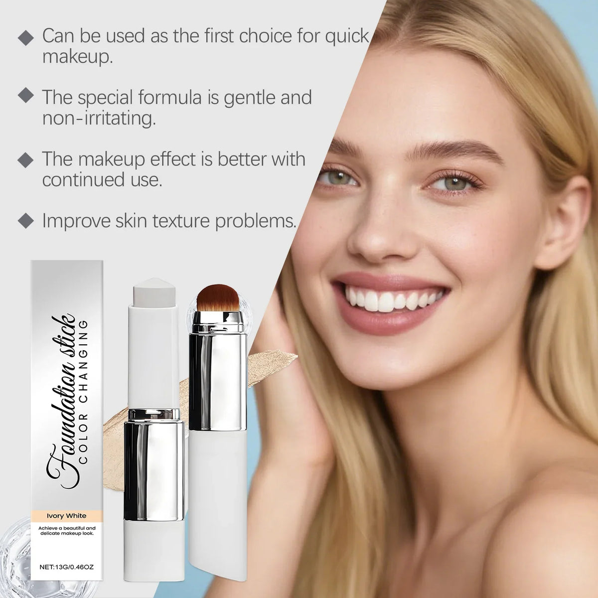 OceAura Color-Changing Foundation Stick – Ivory White Matte