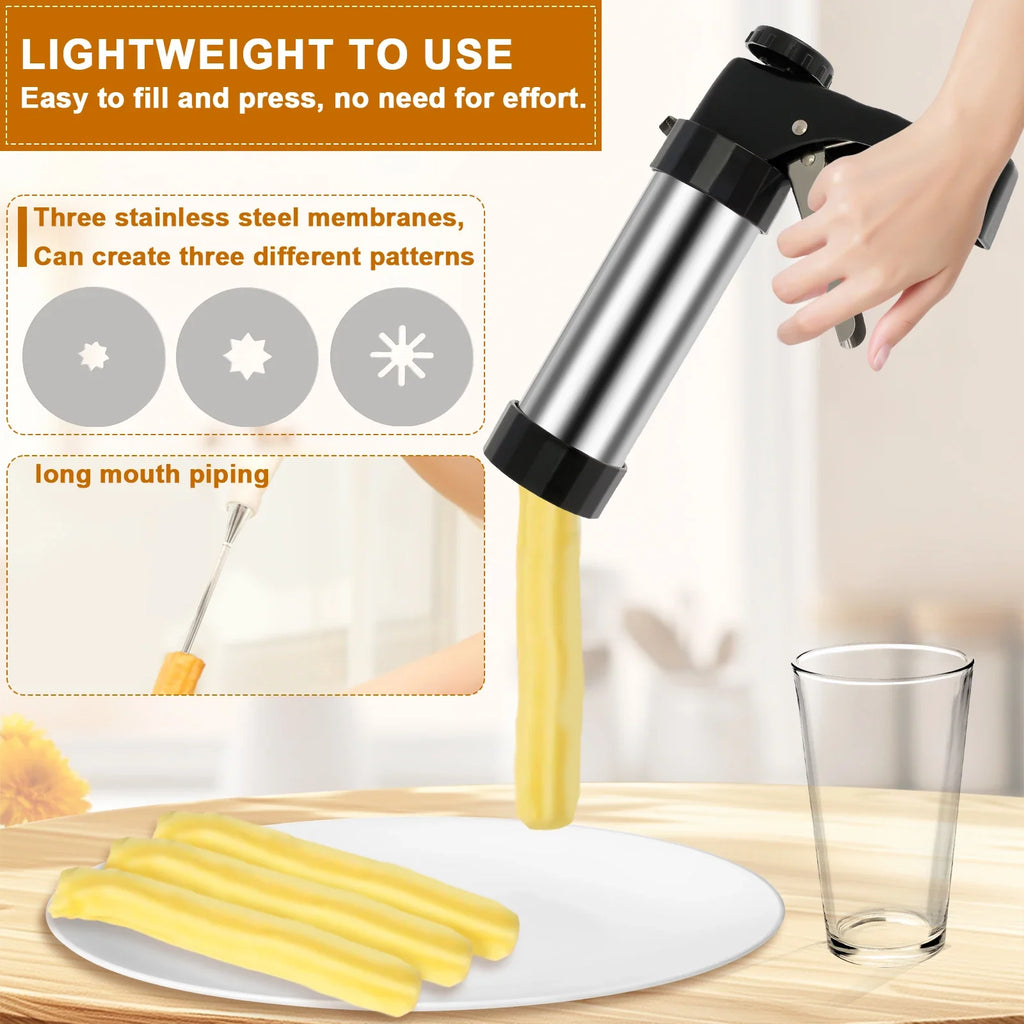 Stainless Steel Churro Maker Machine Kit with 3 Nozzle Tips