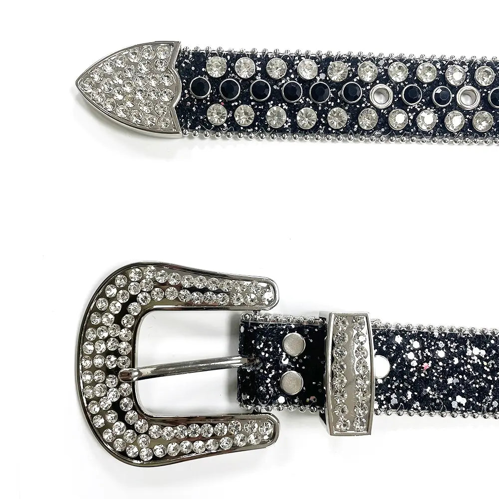 Women's Wide Rhinestone Belt – Luxury Faux Leather & Alloy Buckle