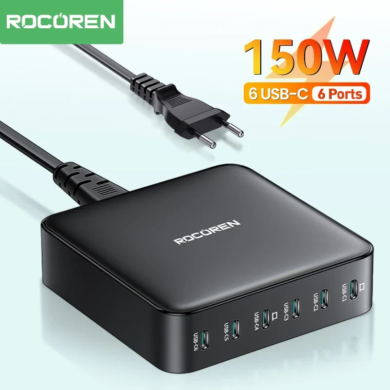 Rocoren 150W 6-Port USB-C Desktop Fast Charging Station