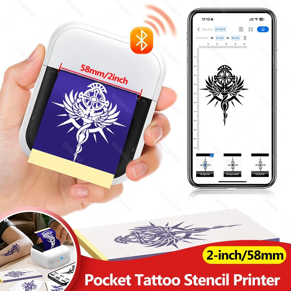 Mini Thermal Tattoo Stencil Printer – Inkless, Portable, 2-Inch