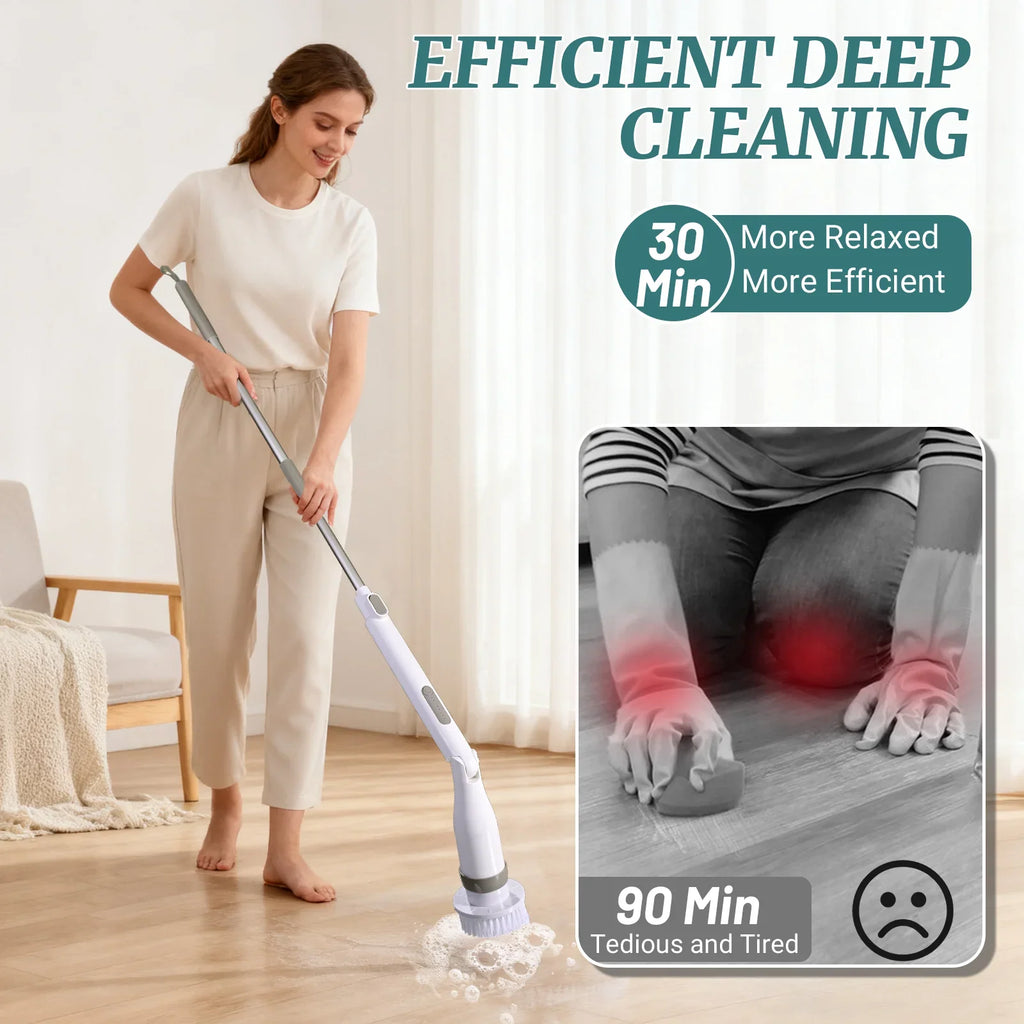 Electric Spin Scrubber IPX7 Waterproof – Adjustable Aluminum Handle