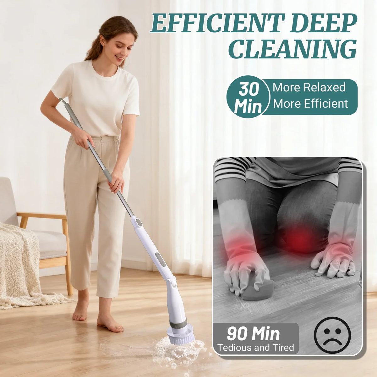 Electric Spin Scrubber IPX7 Waterproof – Adjustable Aluminum Handle