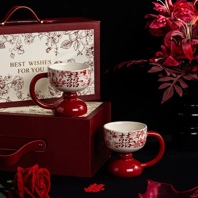 Nixie Luxury Ceramic Coffee Cup Pair – Floral Wedding Gift Set