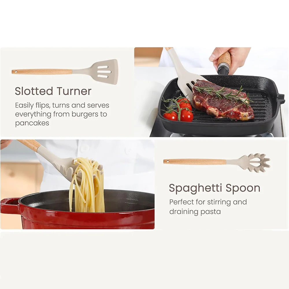 24-Piece Silicone Kitchen Utensil Set – Wooden Handles