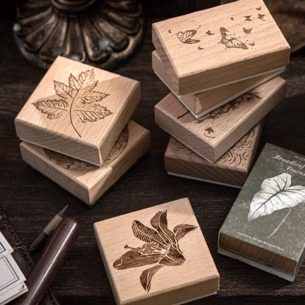 Wooden Rubber Craft Stamps – Flower Butterfly Leaves Designs