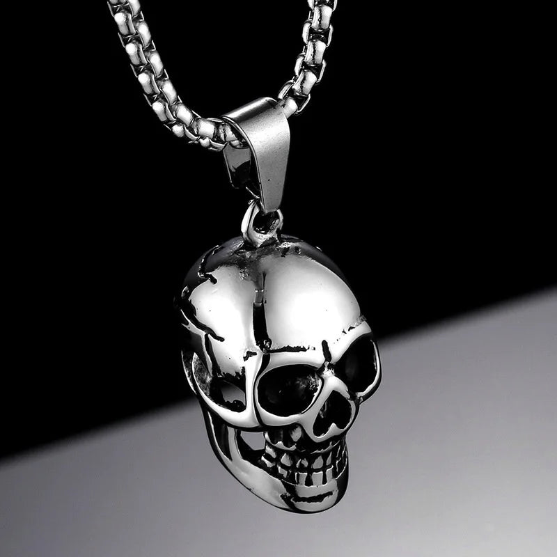 Punk Skull Pendant Necklace | Gold Silver Black Hip-Hop Chain