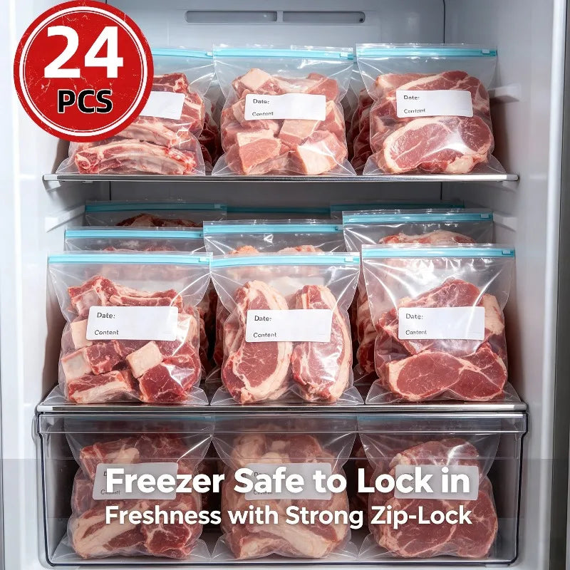 24pcs Reusable Large Food Storage Bags – Freezer & Kitchen