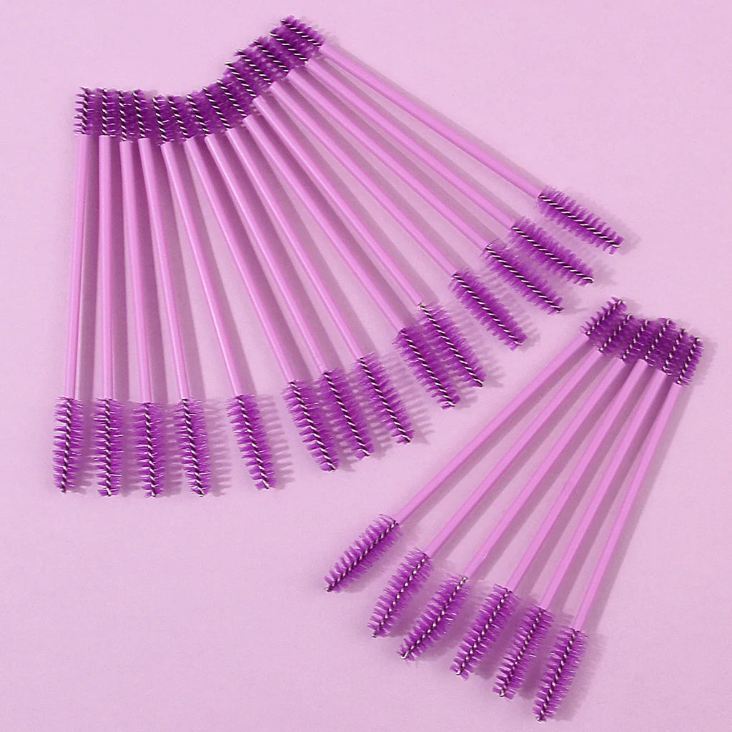 20-Piece Double-Headed Mascara & Eyebrow Brush Set – Purple