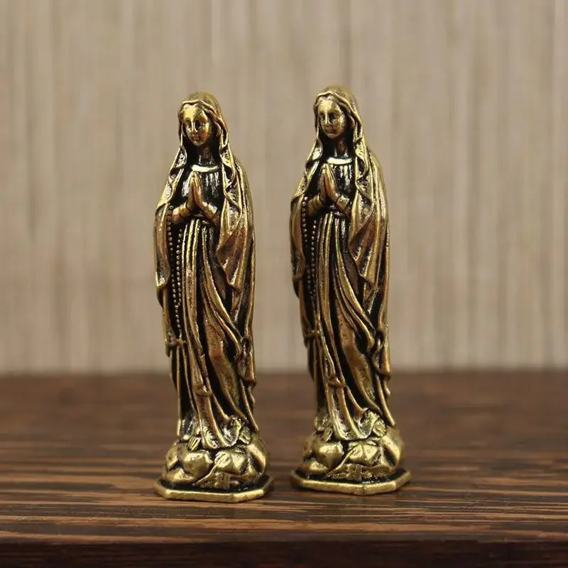 Brass Virgin Mary Figurine Pendant – Vintage Copper Keepsake