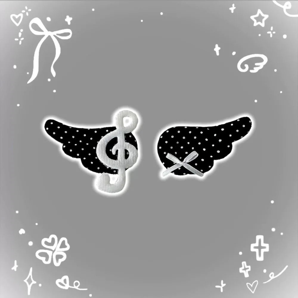 Musical Note Angel Wings Hair Clips – Black & White Barrettes
