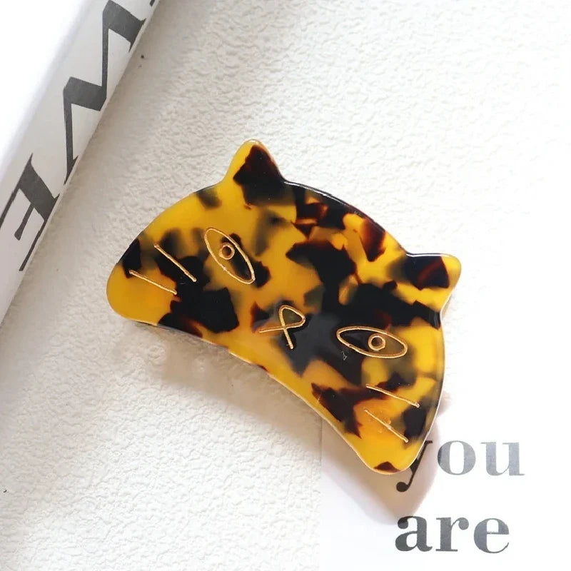 Retro Cat Head Hair Clip – Geometric Acetate Women's Claw
