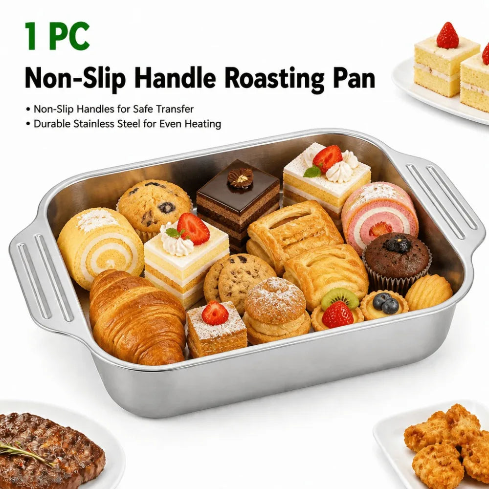 Stainless Steel Deep Baking Pan with Handles & Sponge