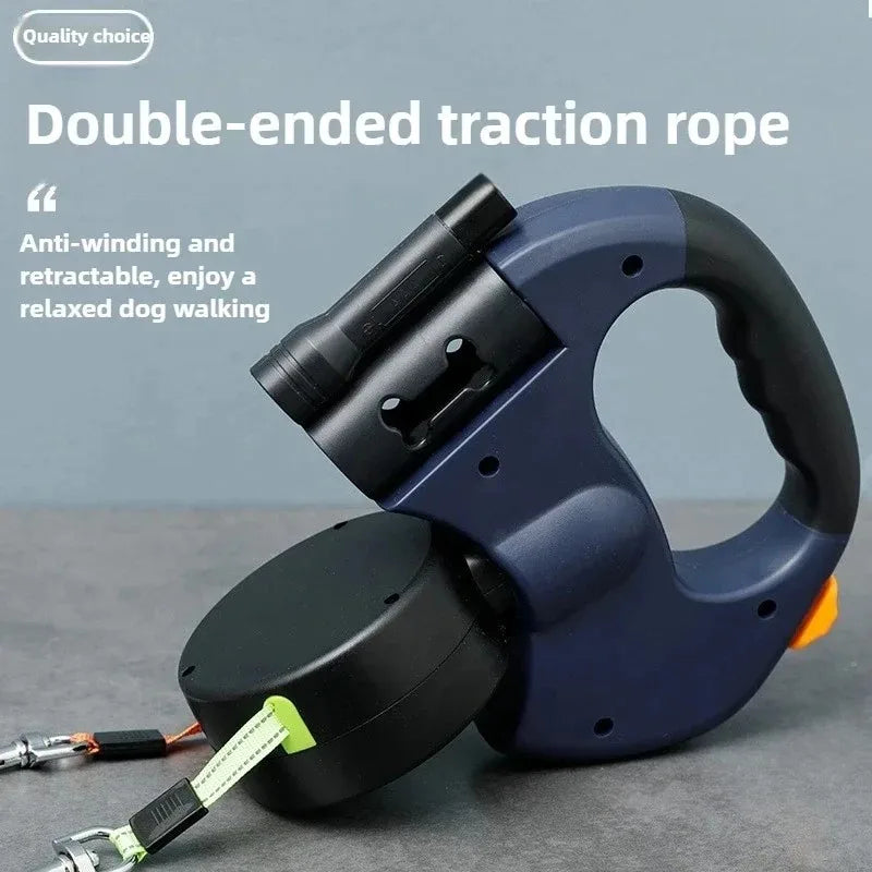 3M Retractable Double Dog Leash – LED, No Tangle, Reflective