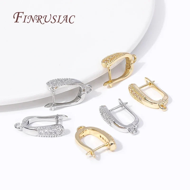 18K Gold Plated Zircon U-Shape Earring Clasp DIY Findings