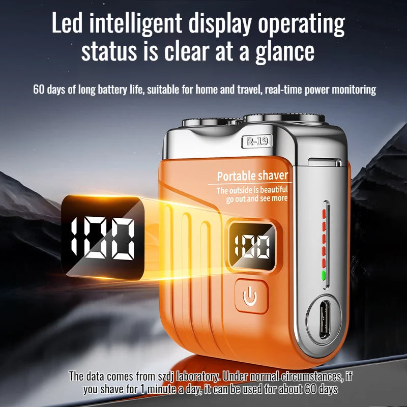 R-19 Mini Electric Shaver – LED Display, IPX7, Type-C Charge