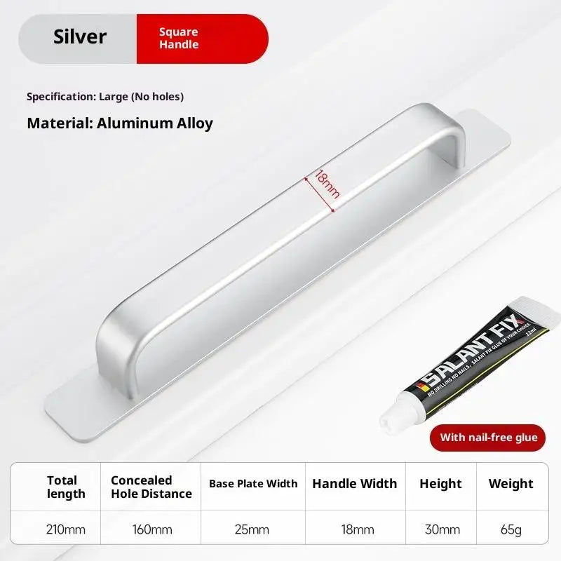 Drill-Free Aluminum Adhesive Door Handle for Sliding Doors & Drawers
