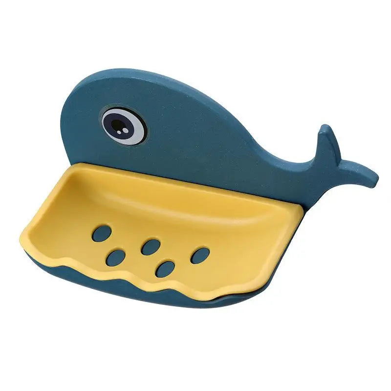 Whale-Shaped No-Drill Adhesive Soap Dish with Drainage