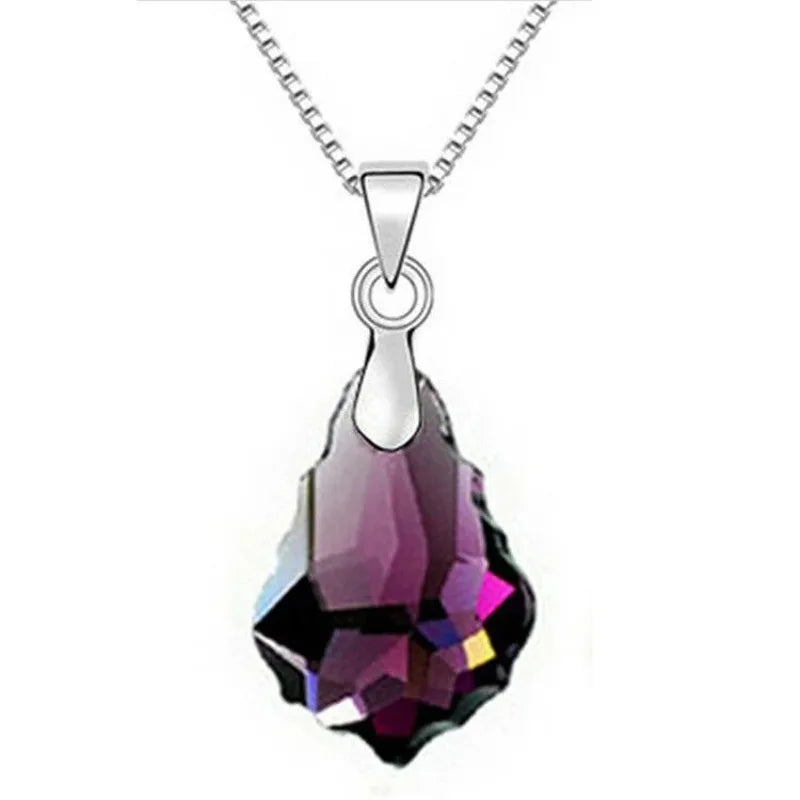 Women's Silver Purple Crystal Drop Necklace & Earrings Set