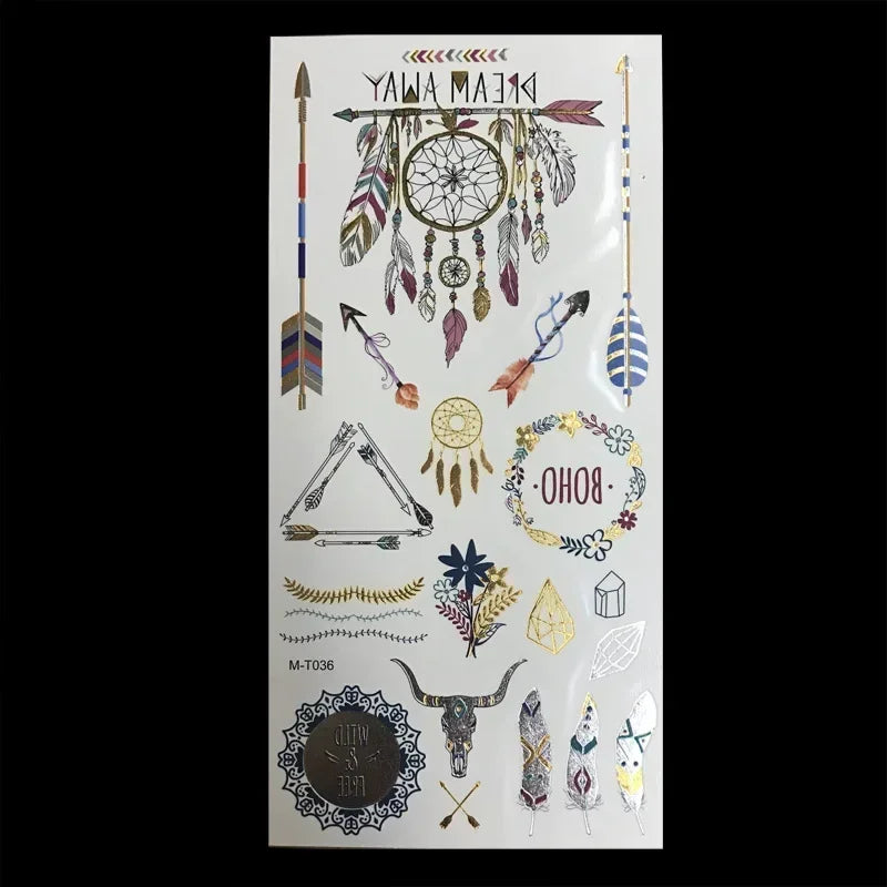 Gold Metallic Sun Moon Star Temporary Tattoo Stickers