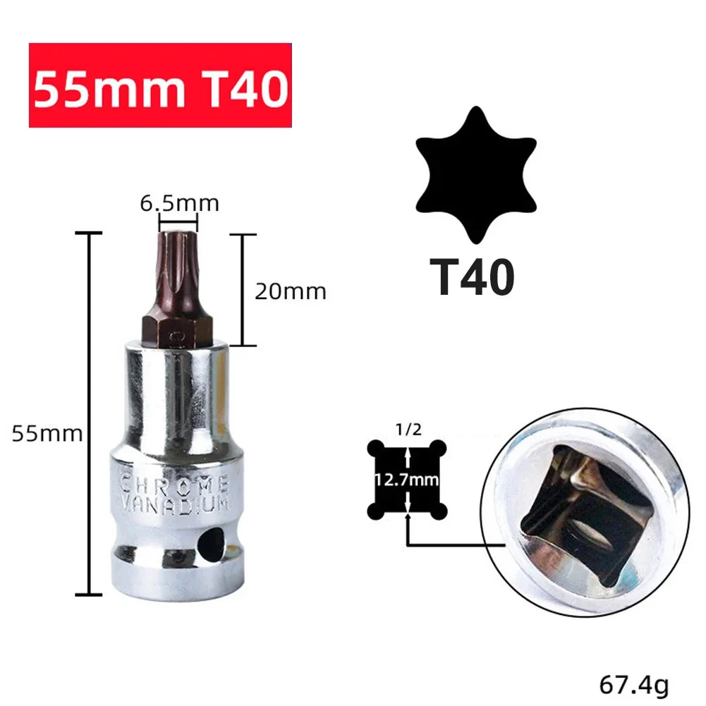 Torx Bit Socket T20–T70 | 1/2" Drive Alloy Steel | DAZZLEEX