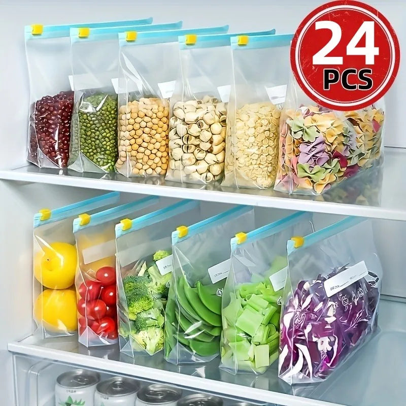 24pcs Reusable Large Food Storage Bags – Freezer & Kitchen