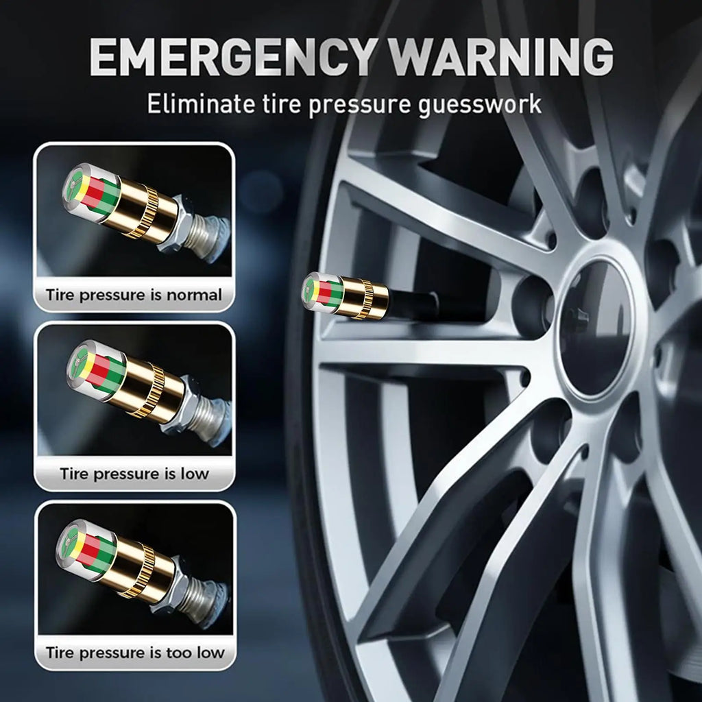 Tire Pressure Indicator Valve Caps – Color Alert Set of 4