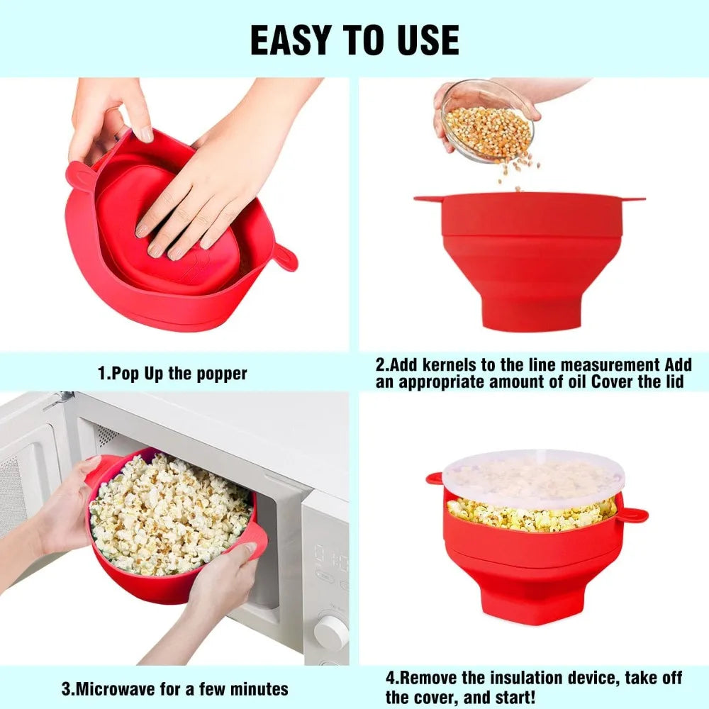 Silicone Microwave Popcorn Maker Collapsible Bowl with Lid
