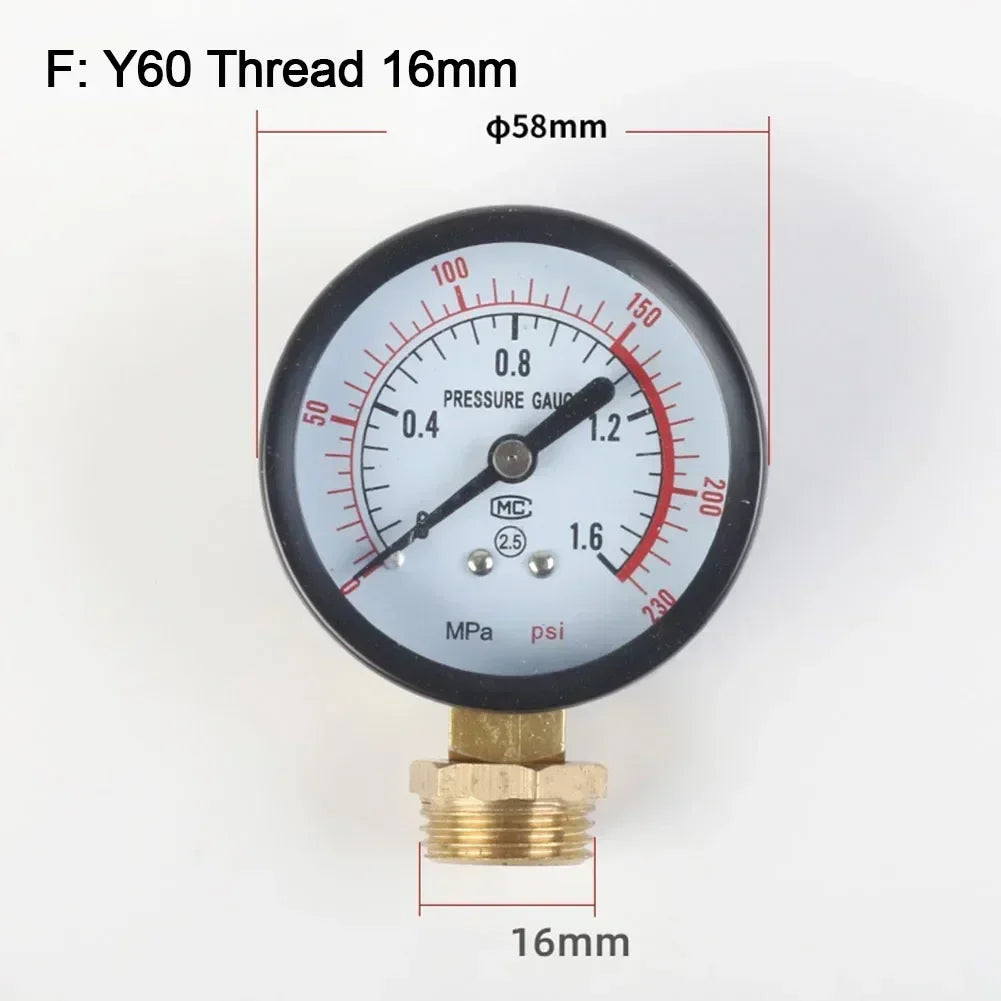 Y60 Pressure Gauge 0–230 PSI | Pool Filter & Air Compressor