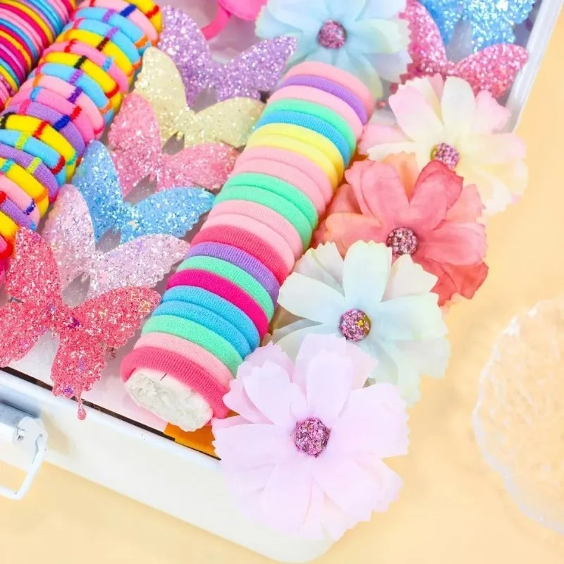 190 Pcs Girls Hair Accessories Set – Colorful Elastic Ties & Clips