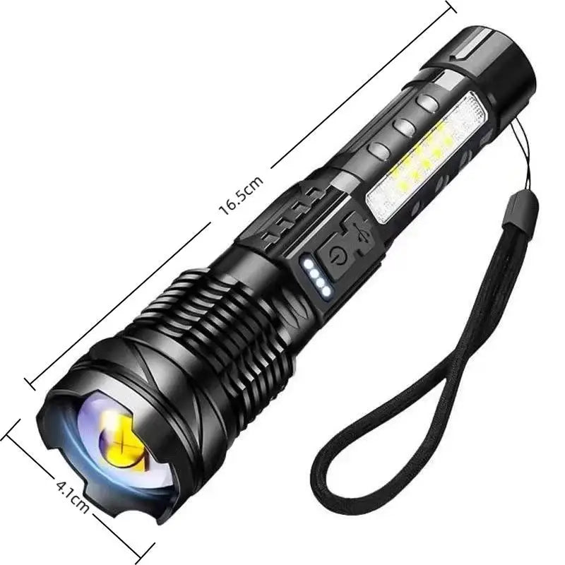 Waterproof LED Flashlight 7 Modes COB Side Light USB Rechargeable