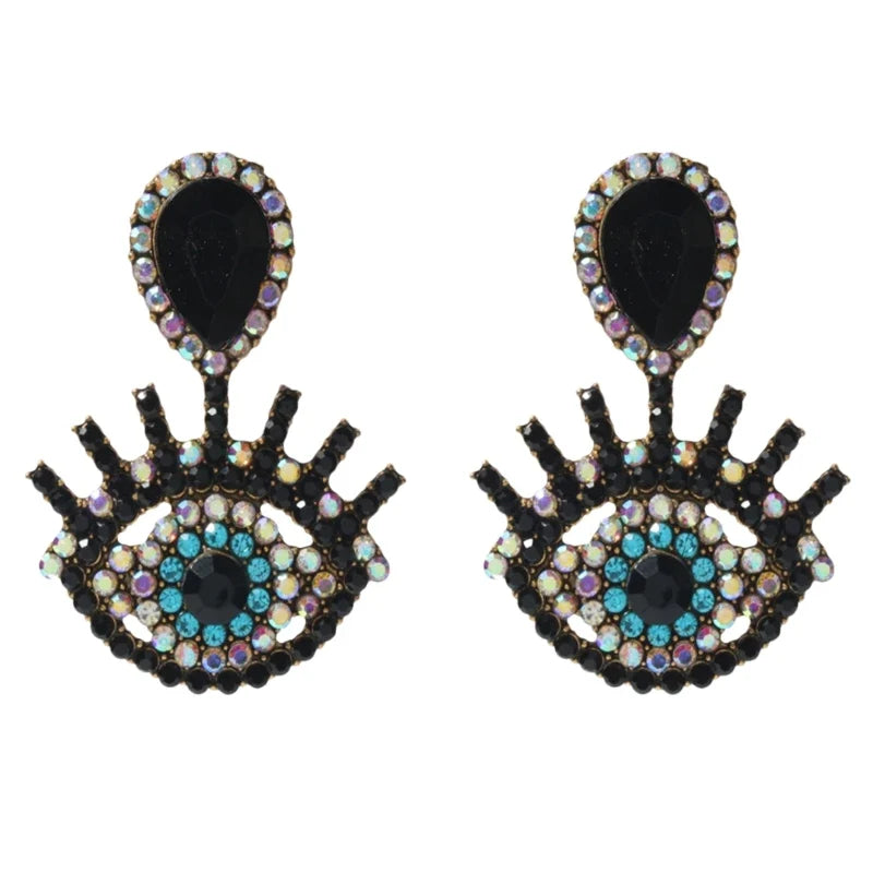 Women's Geometric Drop Earrings – Full Diamond & Colored Glass