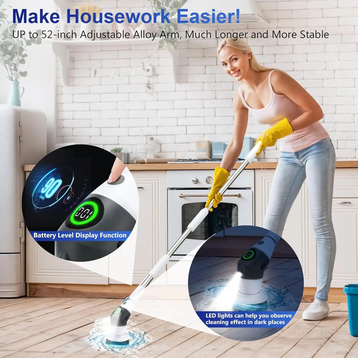 Electric Spin Scrubber – Cordless 8-in-1 Brush with LED Display