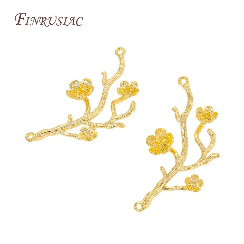 18K Gold Plated Plum Connector Charms | Brass DIY Jewelry Findings